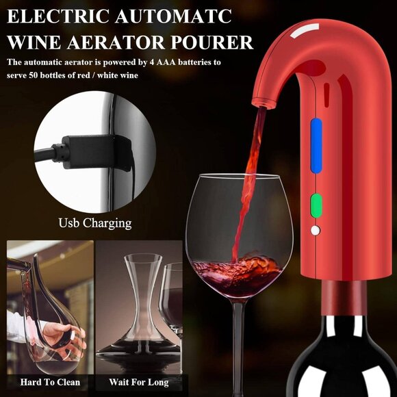 Electric Wine Opener Gift Set with Aerator, Stopper, Decanter & Storage Bag - Picture 4 of 7